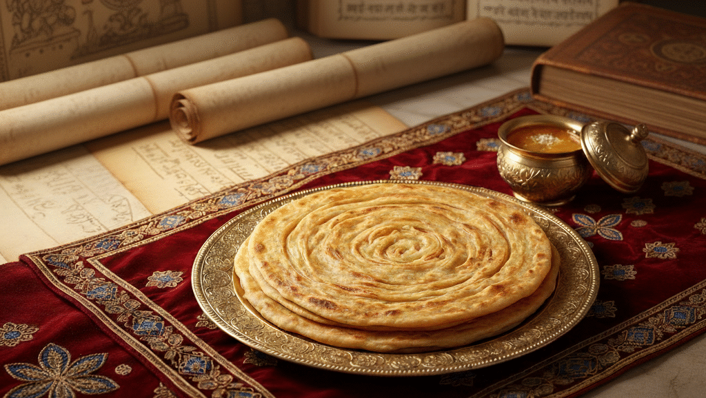 the image beautifully captures the cultural essence of India’s paratha tradition